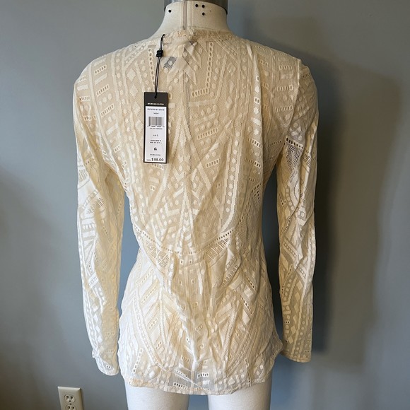 BCBG L Agda Cream Off White Lace Mesh See Through Stretch Top Shirt POSH56 - Picture 5 of 12